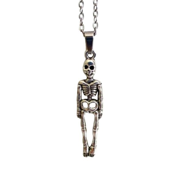 New Skeleton Pendant Necklace With 18" Stainless Chain Gothic Whimsygoth Gift - Picture 1 of 6